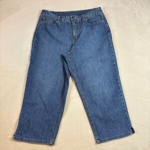Talbots Women’s Classic Blue Denim Stretch Cotton Wide Leg Capris Size-12